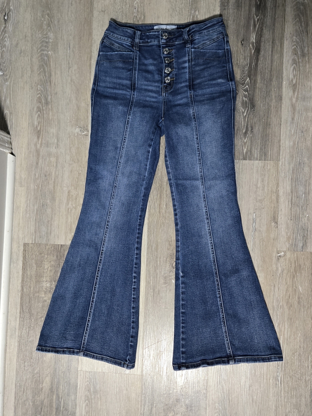 Flying Monkey High Rise Super Flare Button Fly Boho Chic Americana Jeans 28